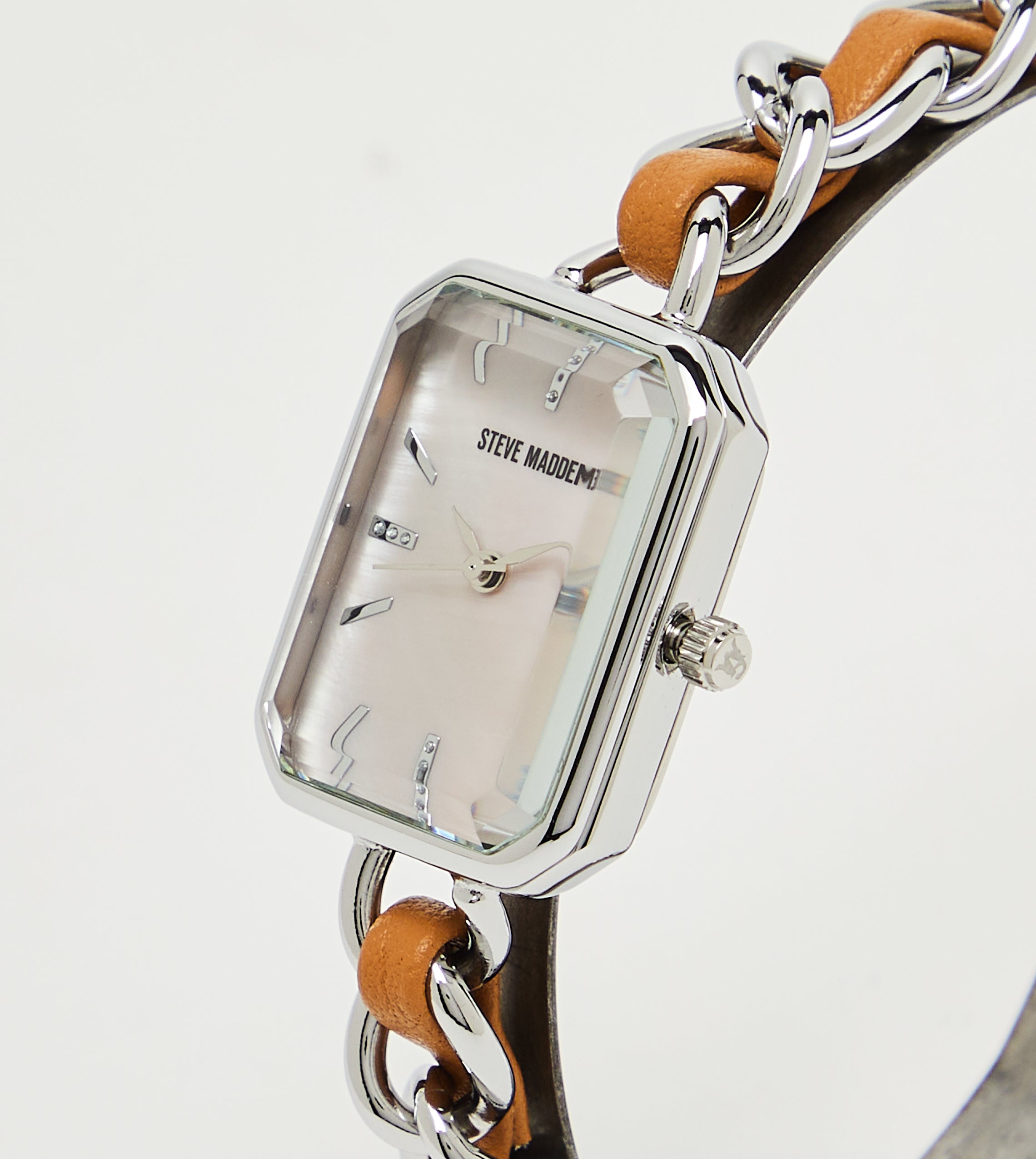 Steve Madden women's silver-tone watch and bracelet set, side view
