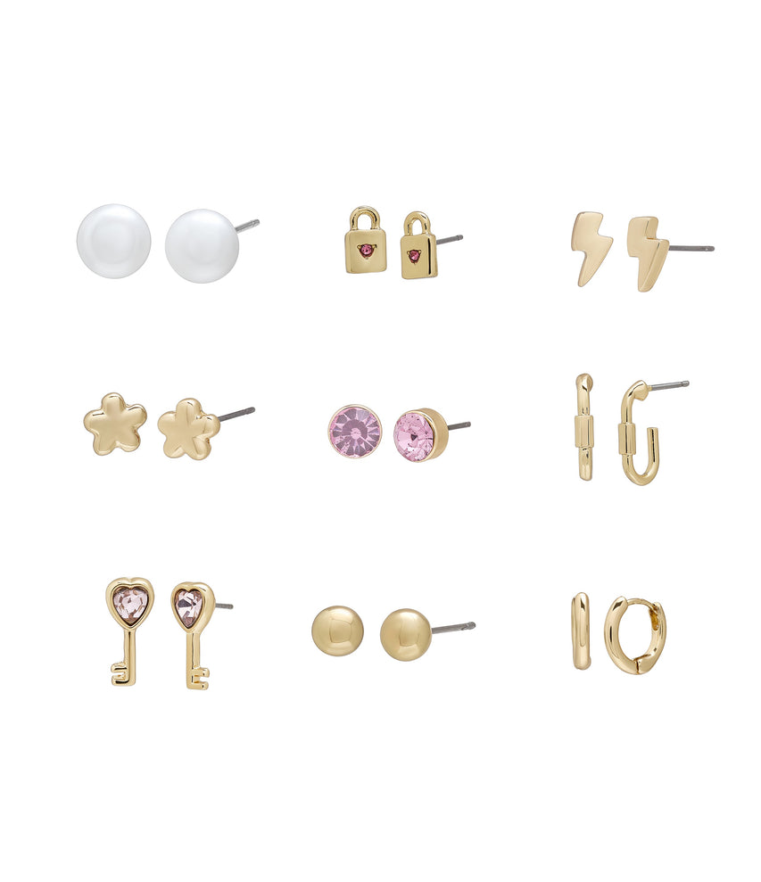 11 PC GARDEN STUDS PEARL GOLD JEWELLERY