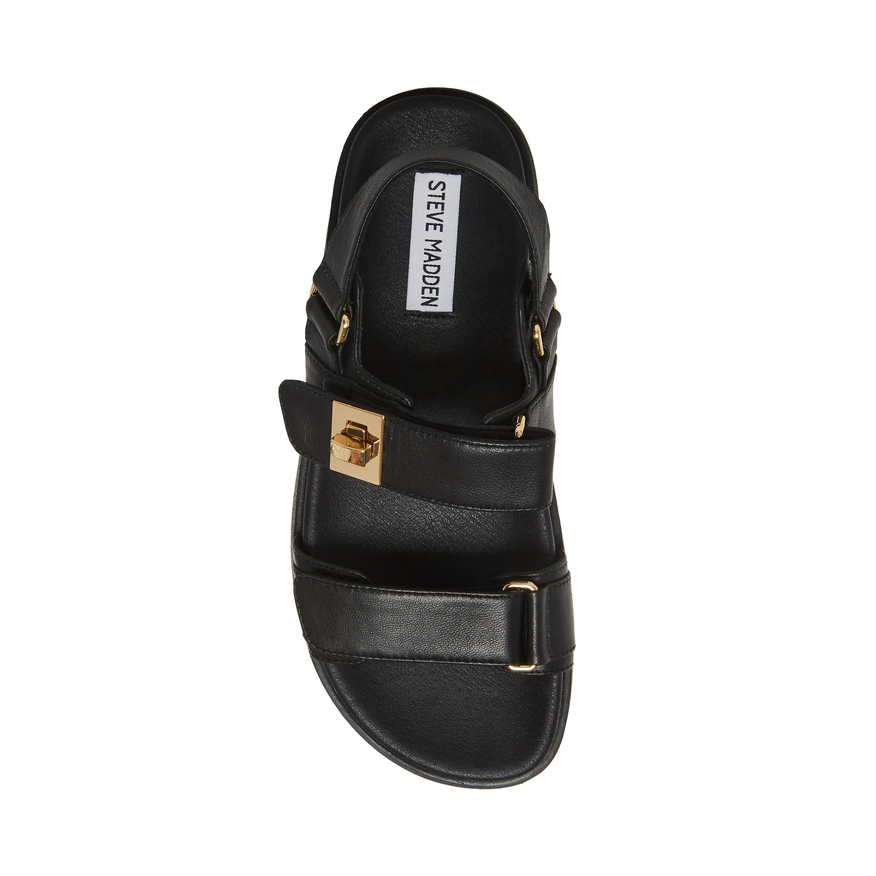 Steve Madden Mona black leather sandal, back view