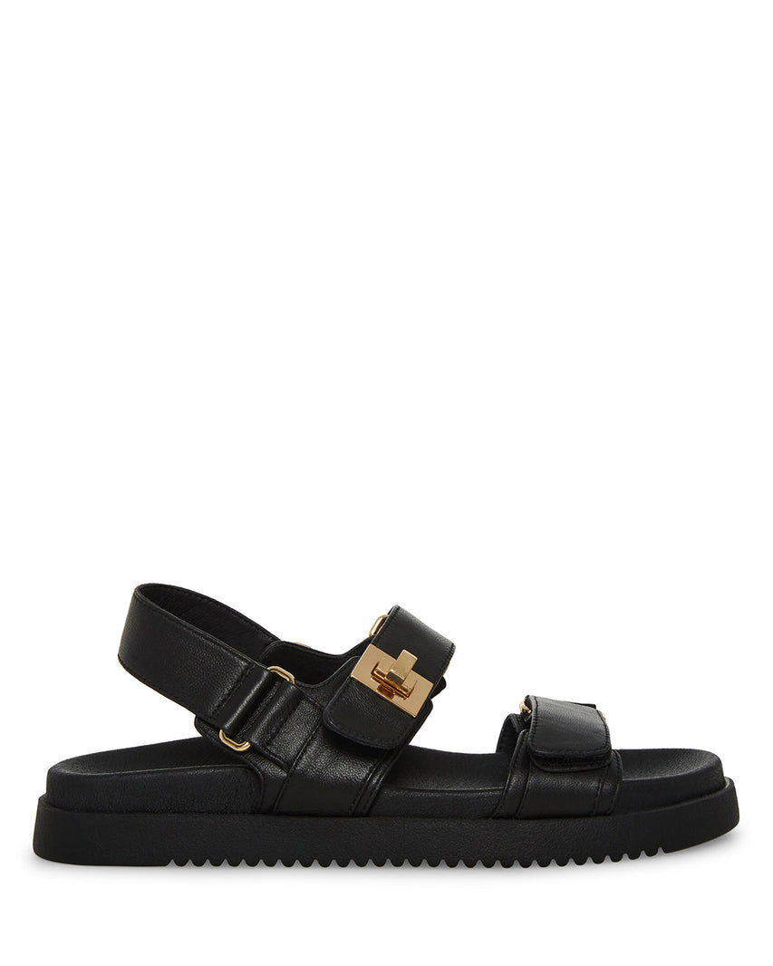 Steve Madden Mona black leather women's flatform sandal, featured view