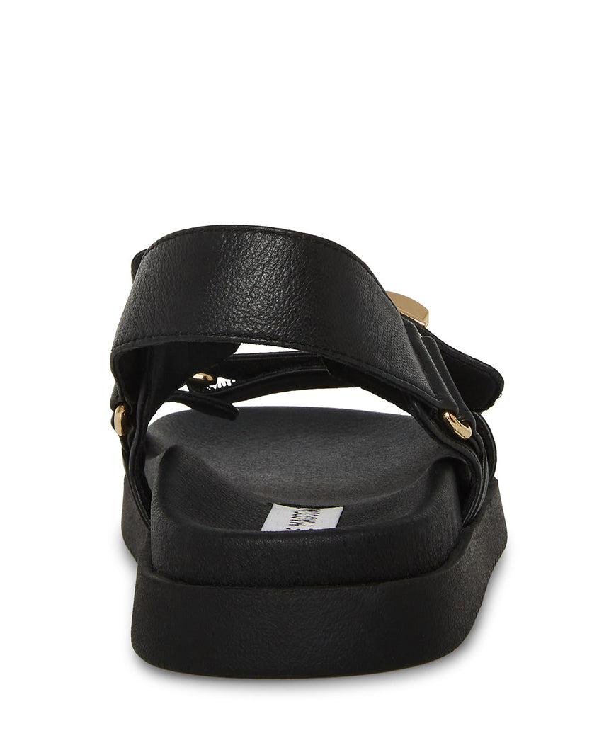 Steve Madden Mona black leather sandal, top view