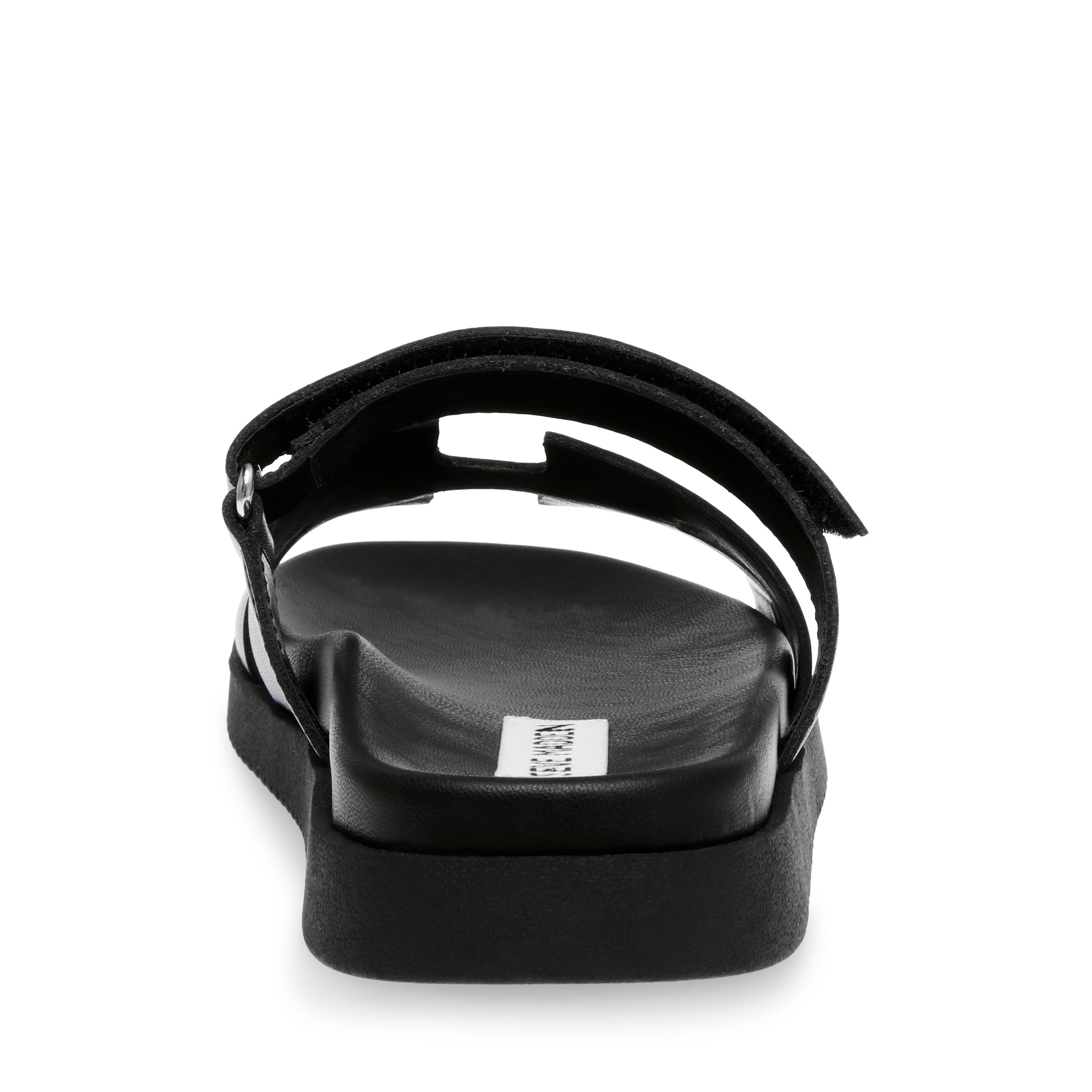 Steve Madden Mayven black flat sandal, back view