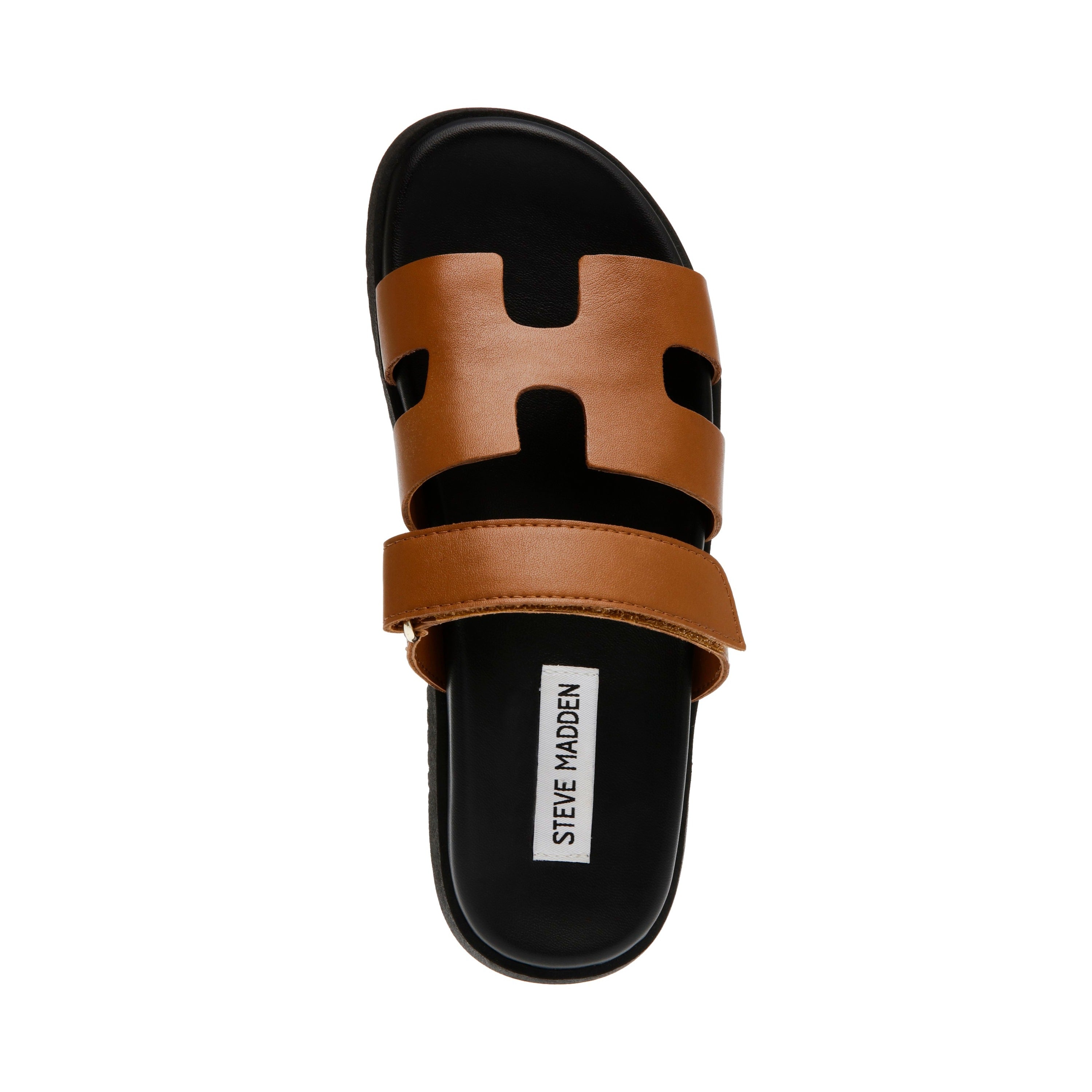 Steve Madden Mayven camel leather flatform sandal, angled view