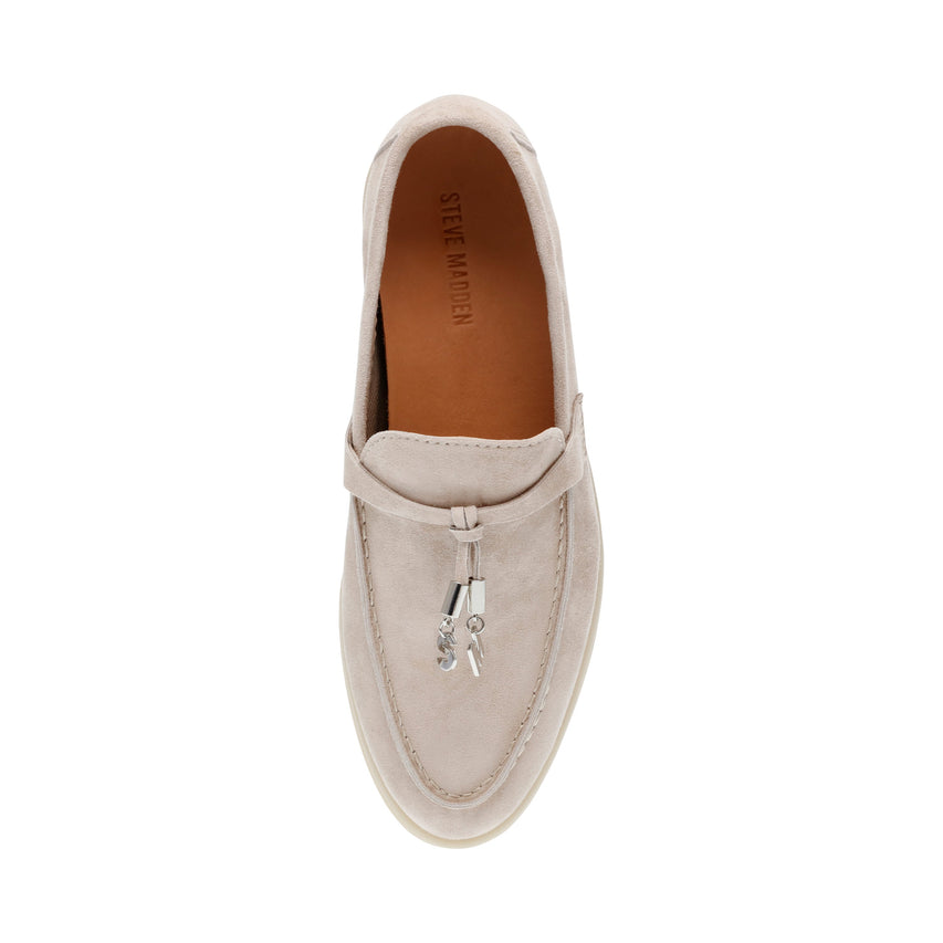 Steve Madden Portland women's bone suede loafers, side view