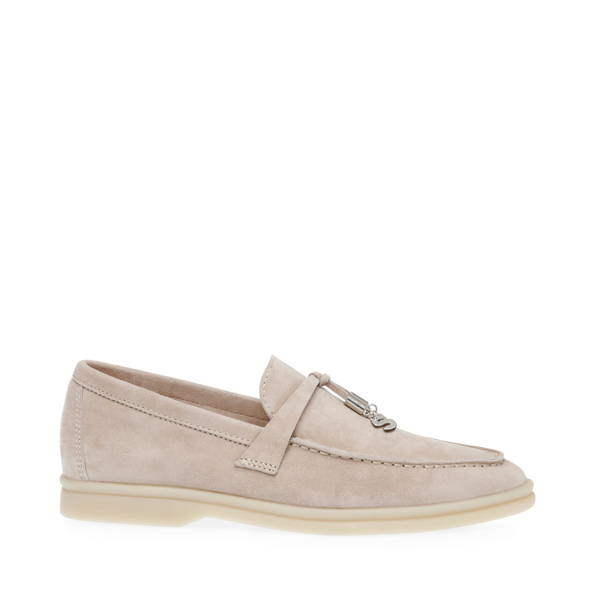 Steve Madden Portland women's bone suede loafers, sole view