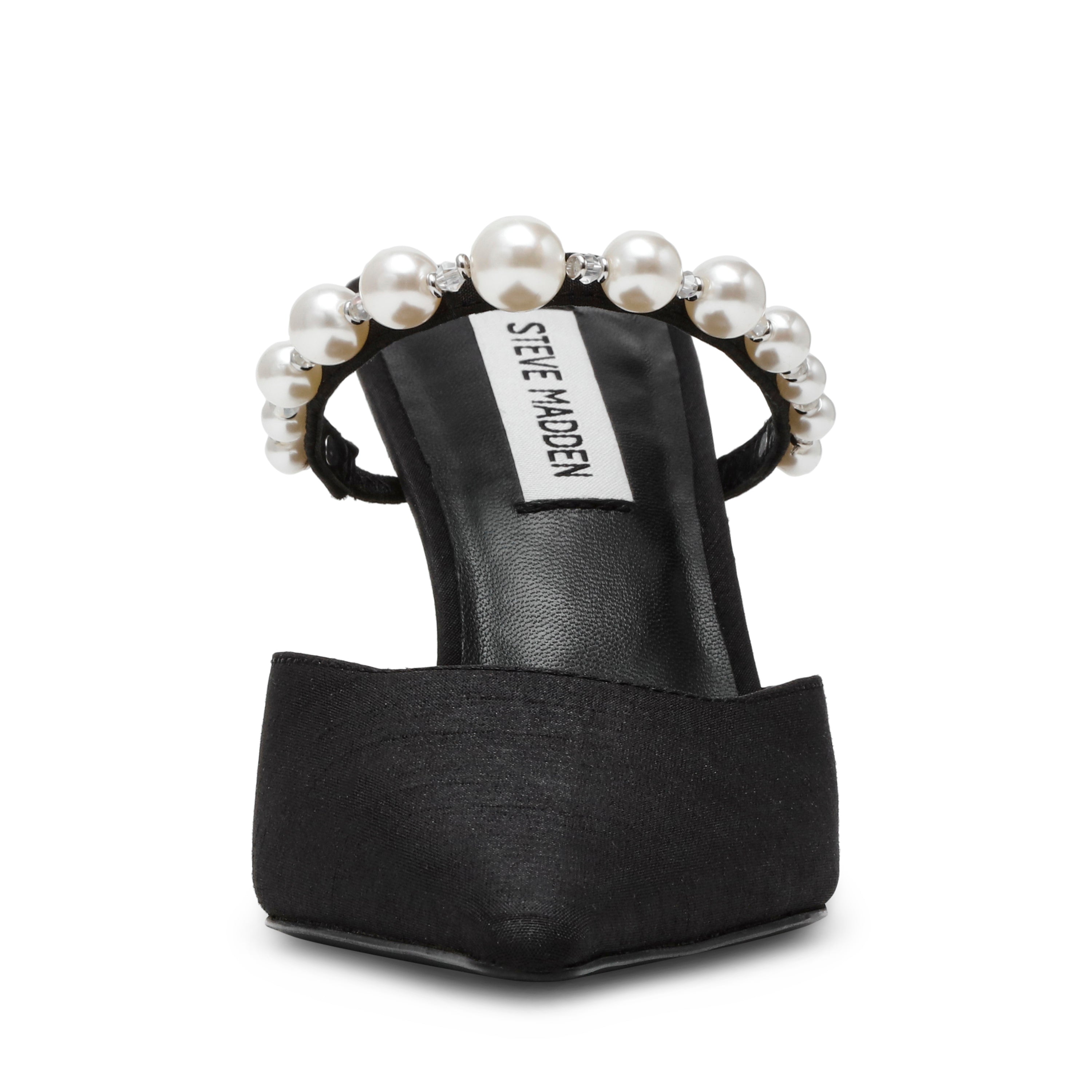 Steve Madden Brecki-P black heeled mule, angled view