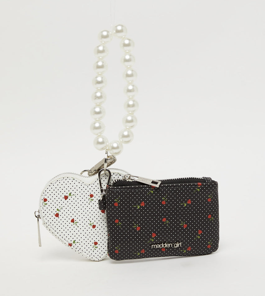 Madden Girl women's black and white mini bag, front view