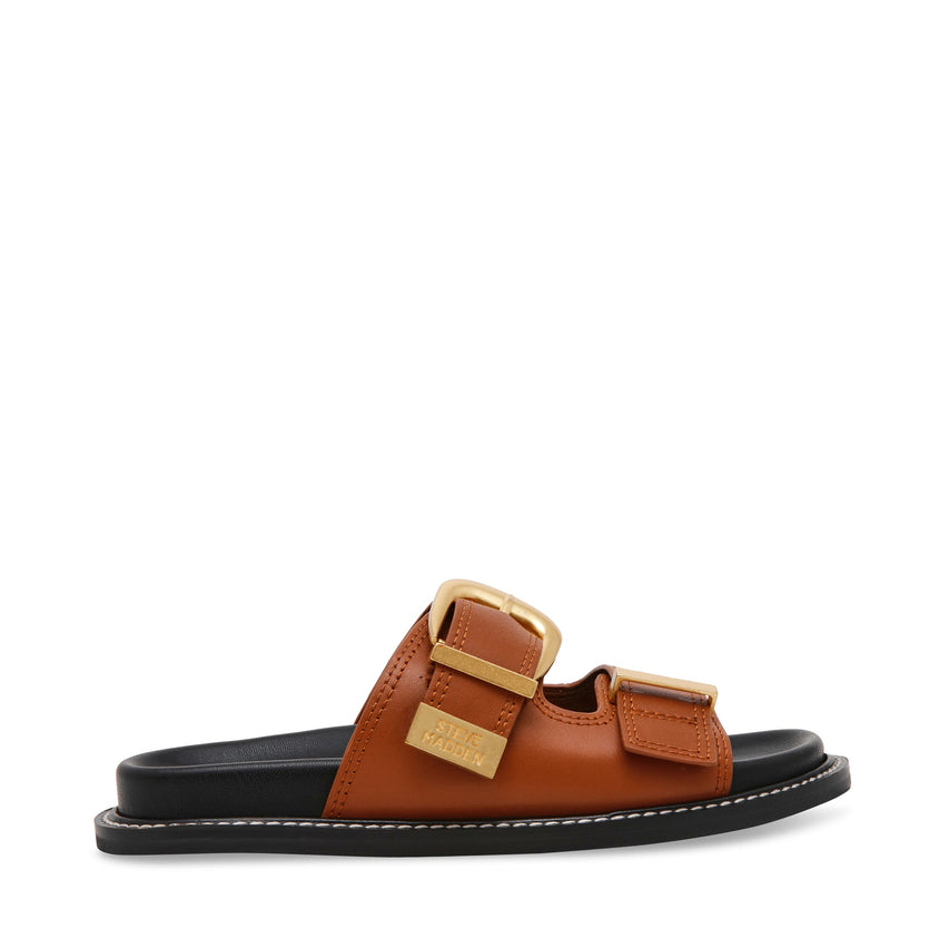 ARCH COGNAC LEATHER FLAT SANDALS