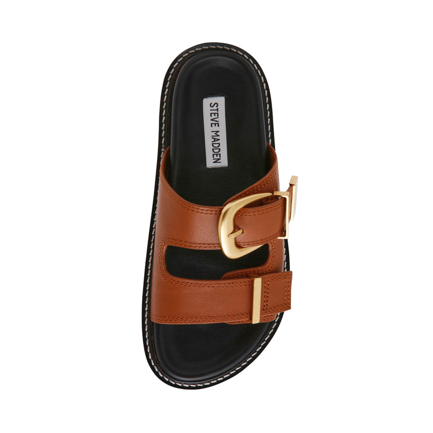 ARCH COGNAC LEATHER FLAT SANDALS
