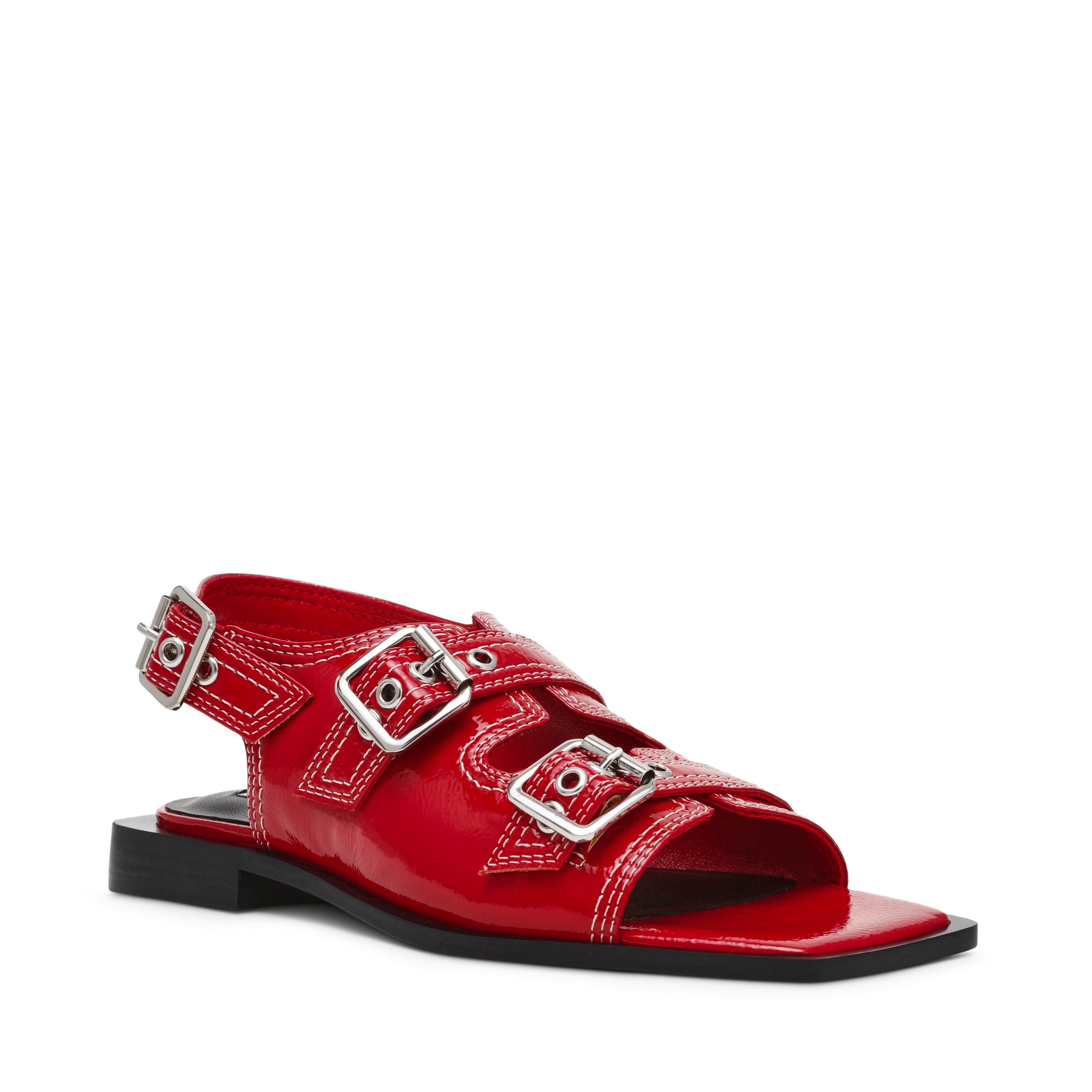 GEN Z RED CRINKLE PATENT FLAT SANDALS — front view