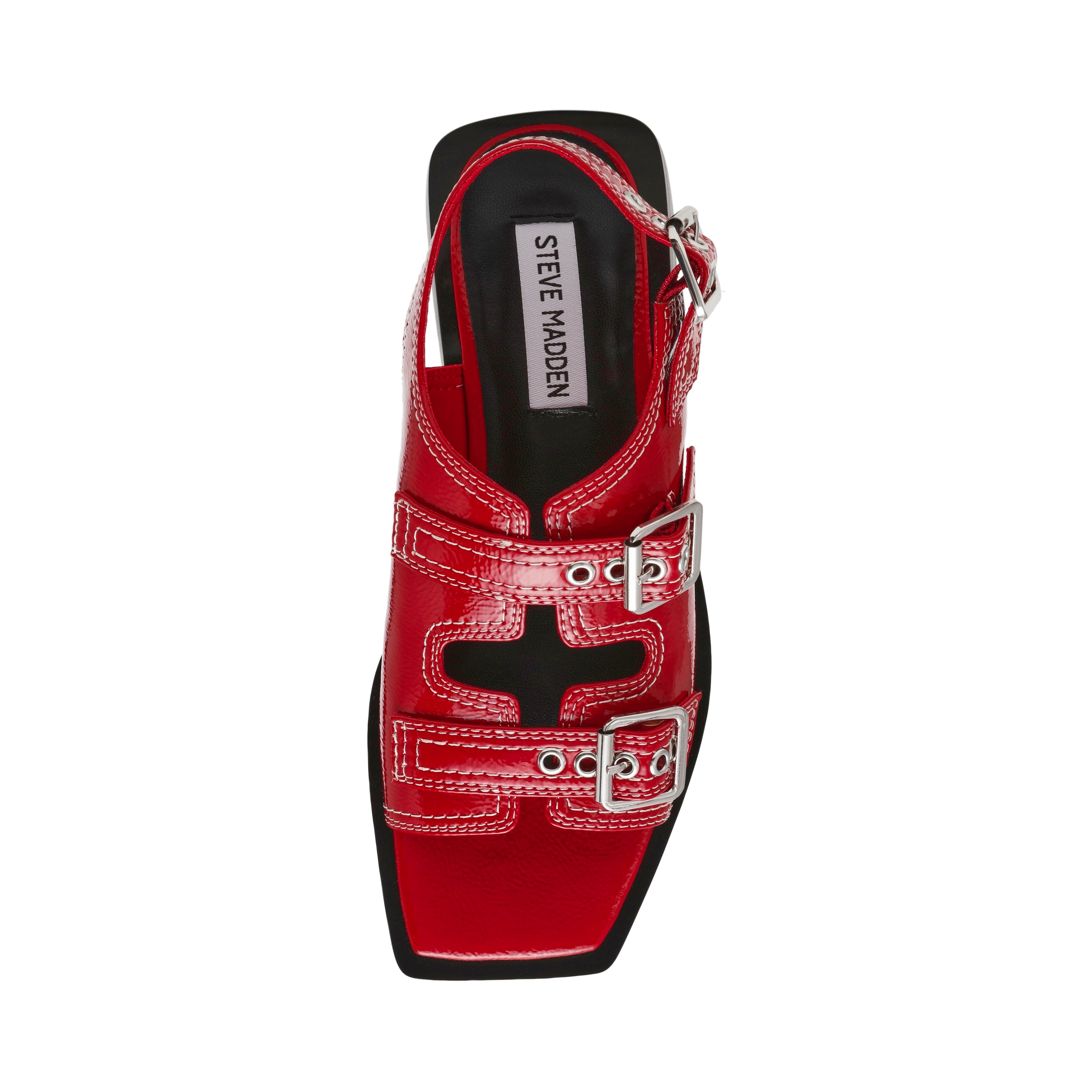 GEN Z RED CRINKLE PATENT FLAT SANDALS — side view