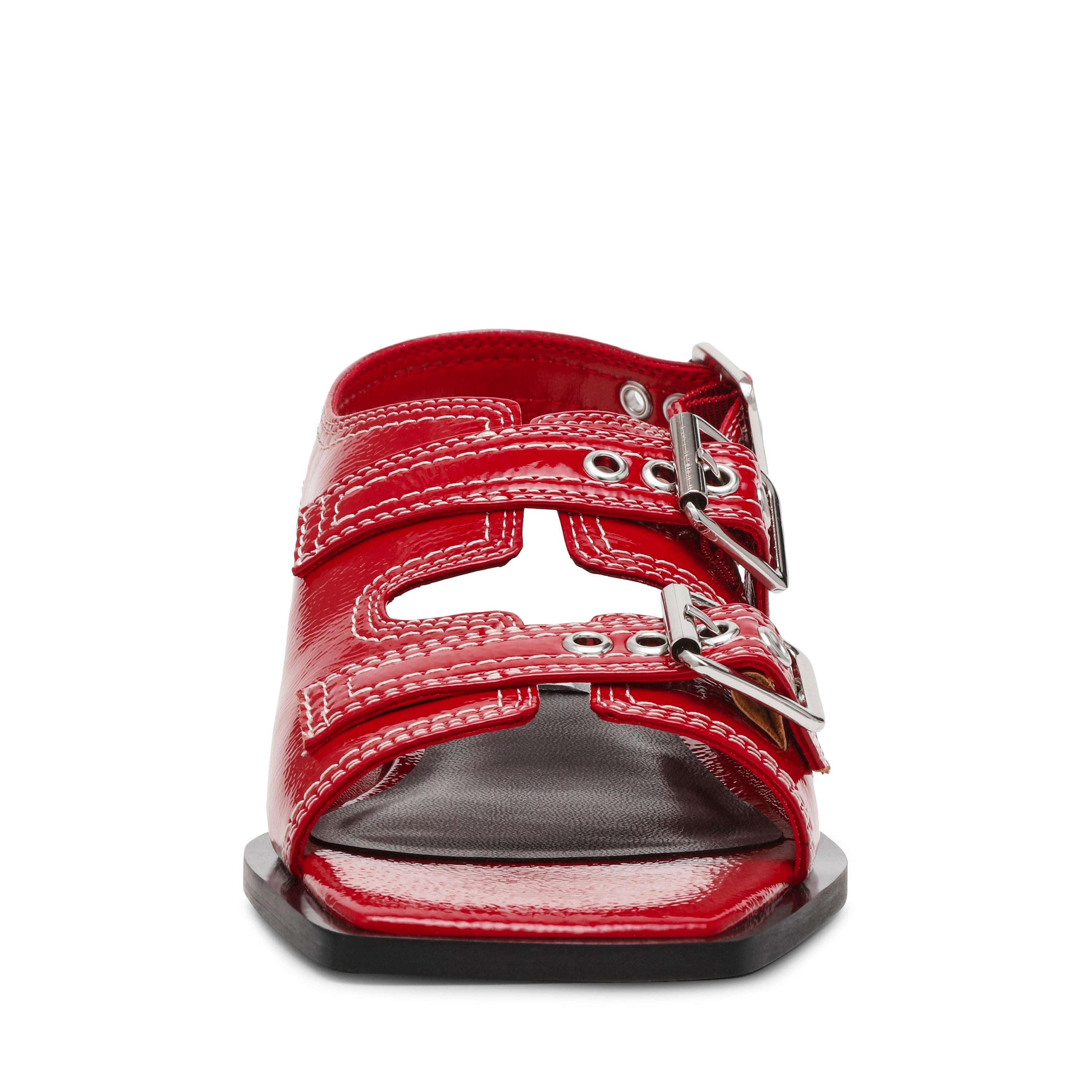 GEN Z RED CRINKLE PATENT FLAT SANDALS — detail view