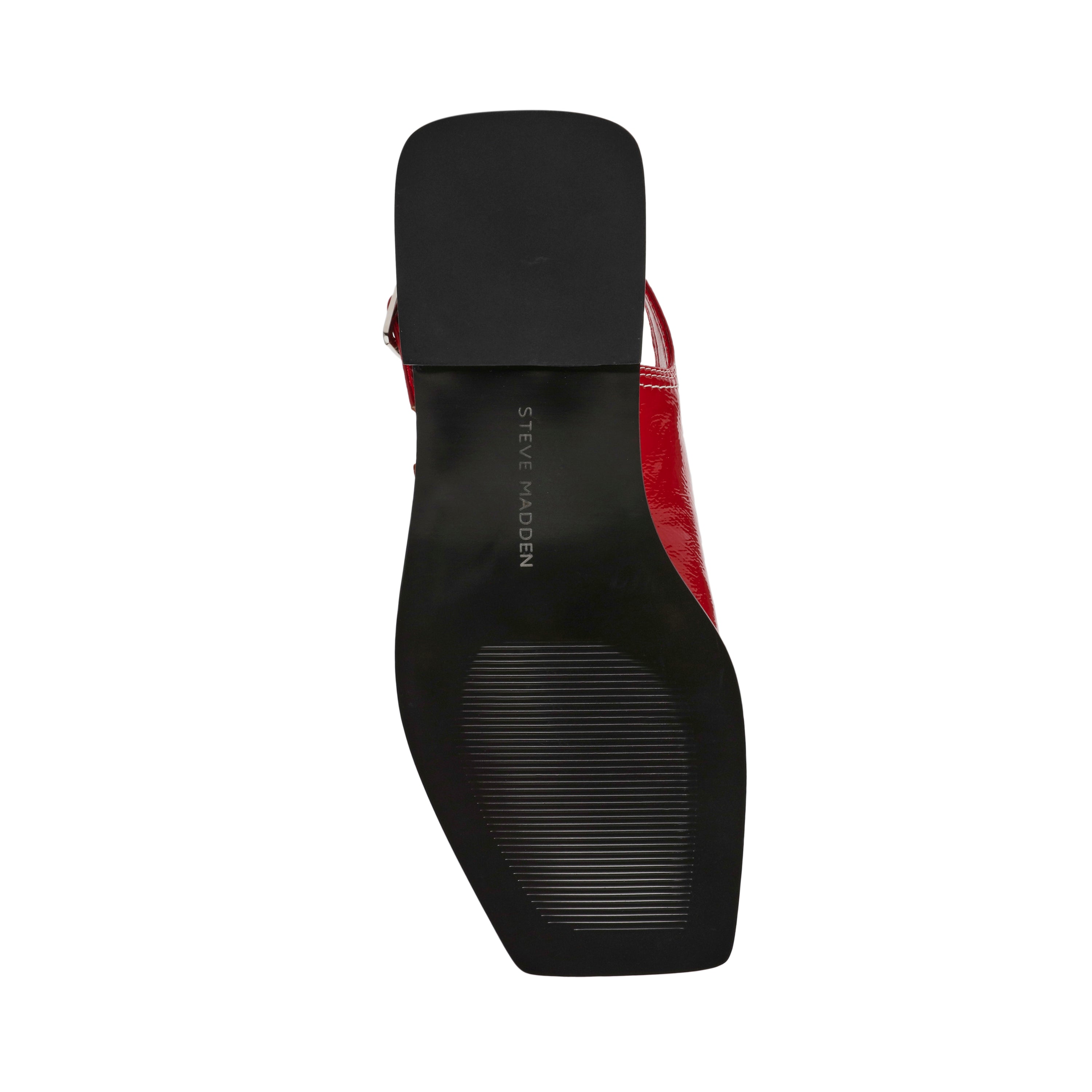 GEN Z RED CRINKLE PATENT FLAT SANDALS — rear view