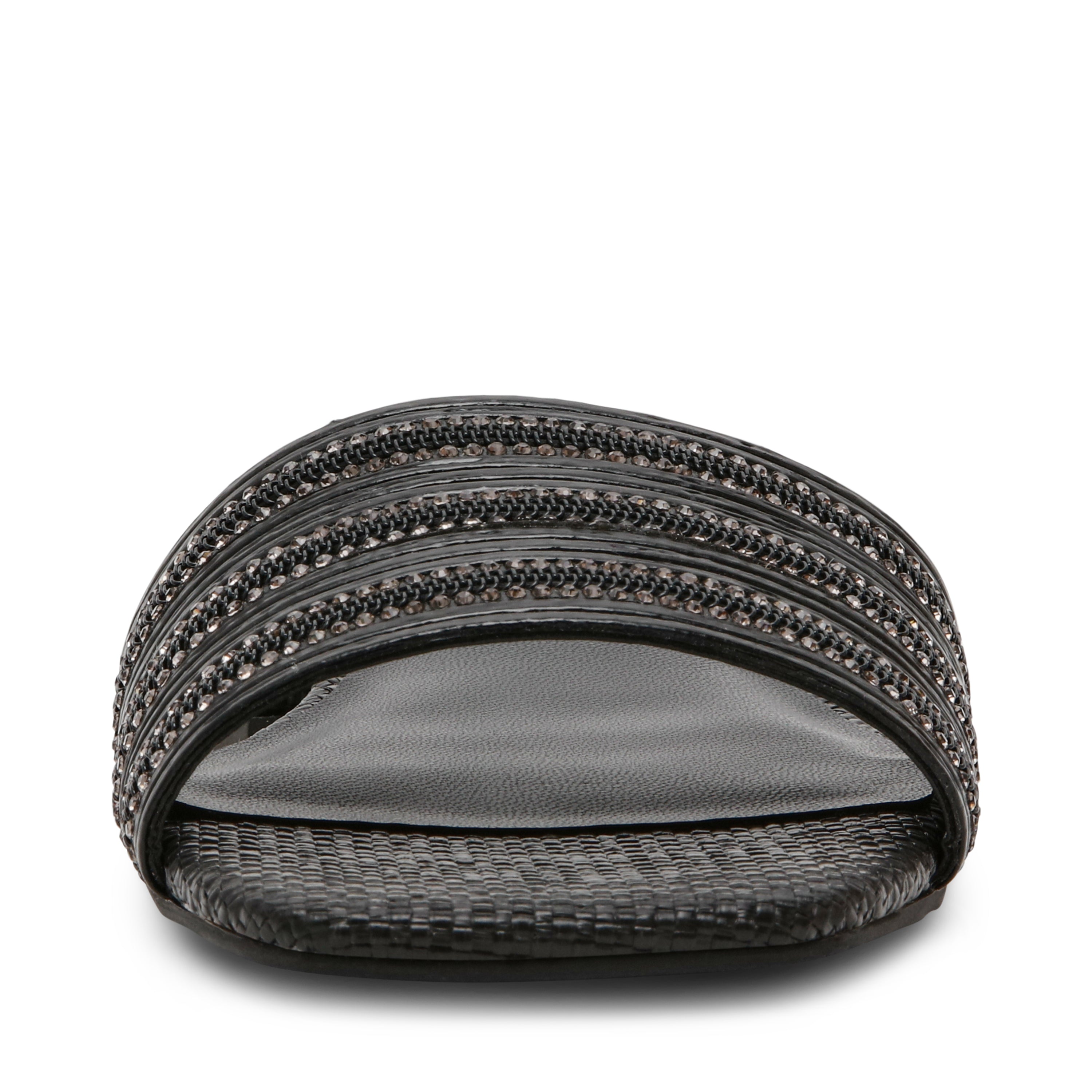 STOPPER BLACK FLAT SANDALS