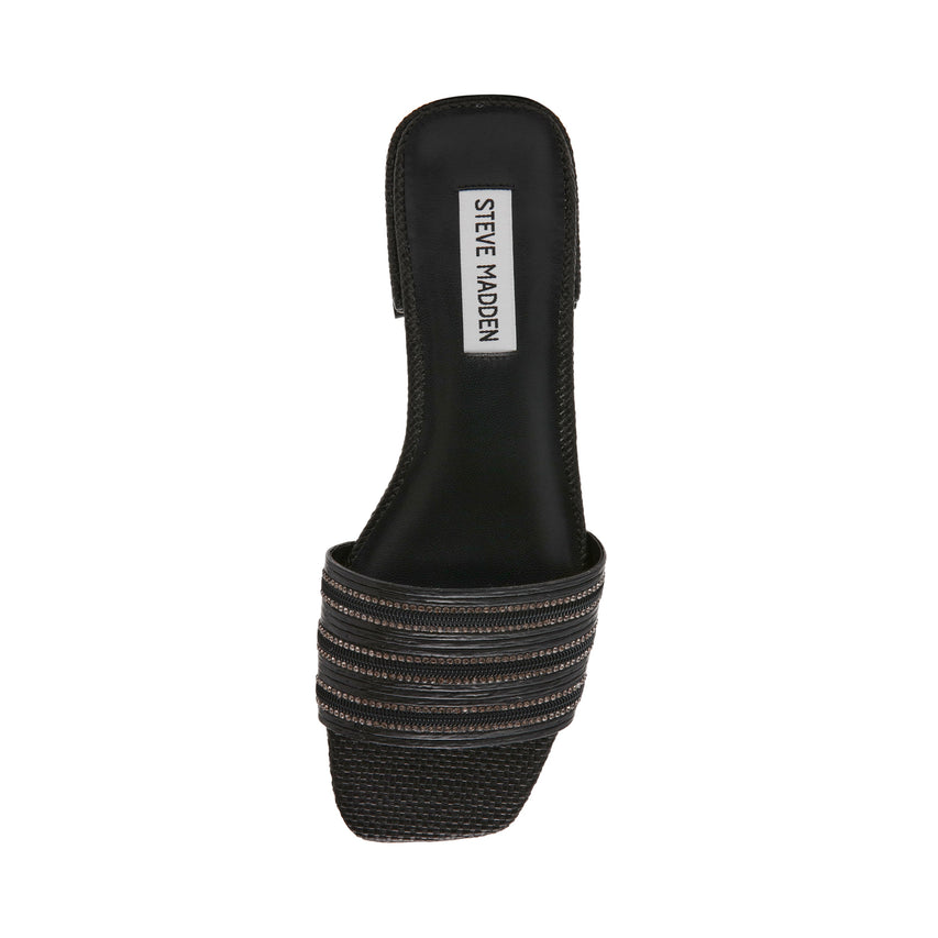 STOPPER BLACK FLAT SANDALS