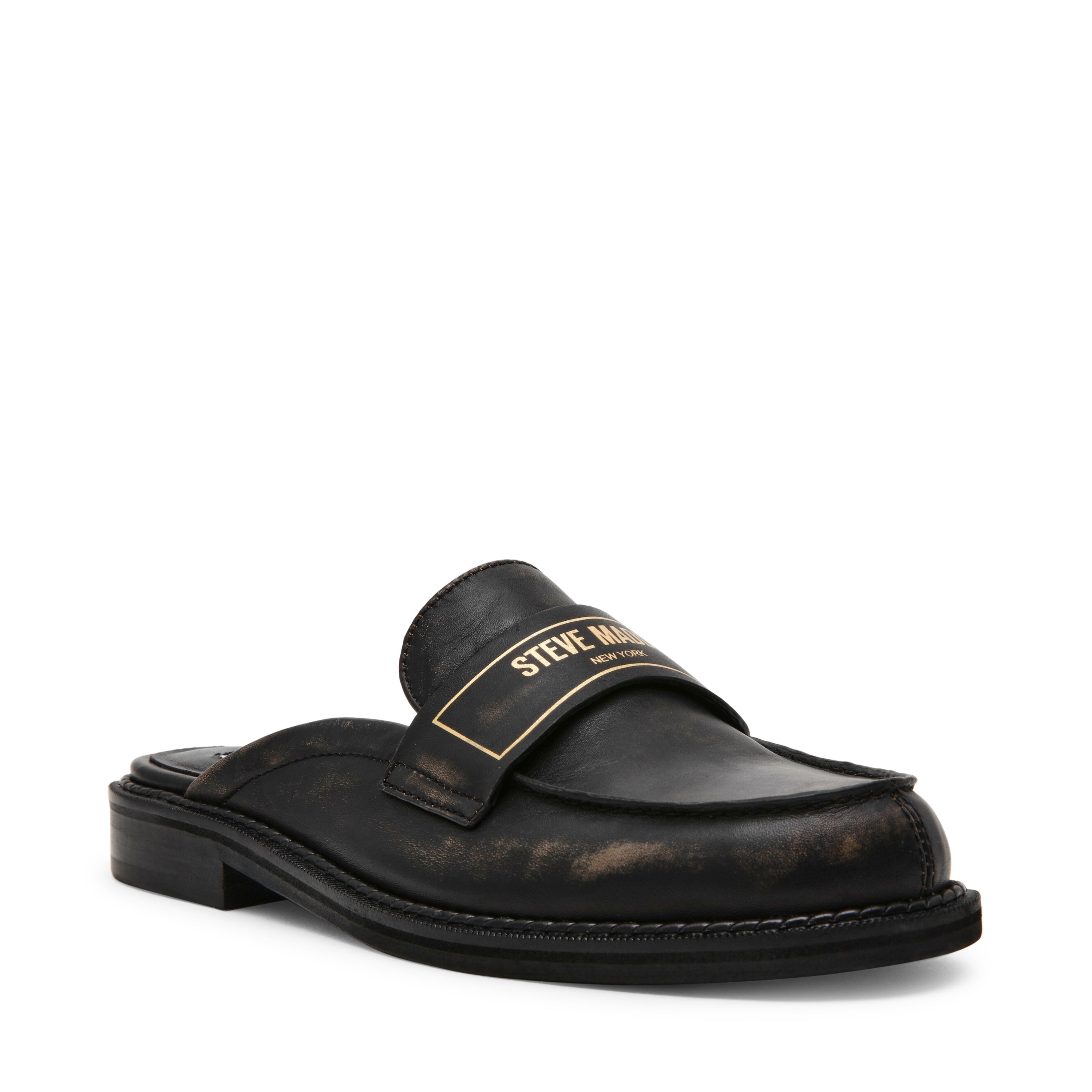 Moxxie Women's Black Leather Flat Sandals