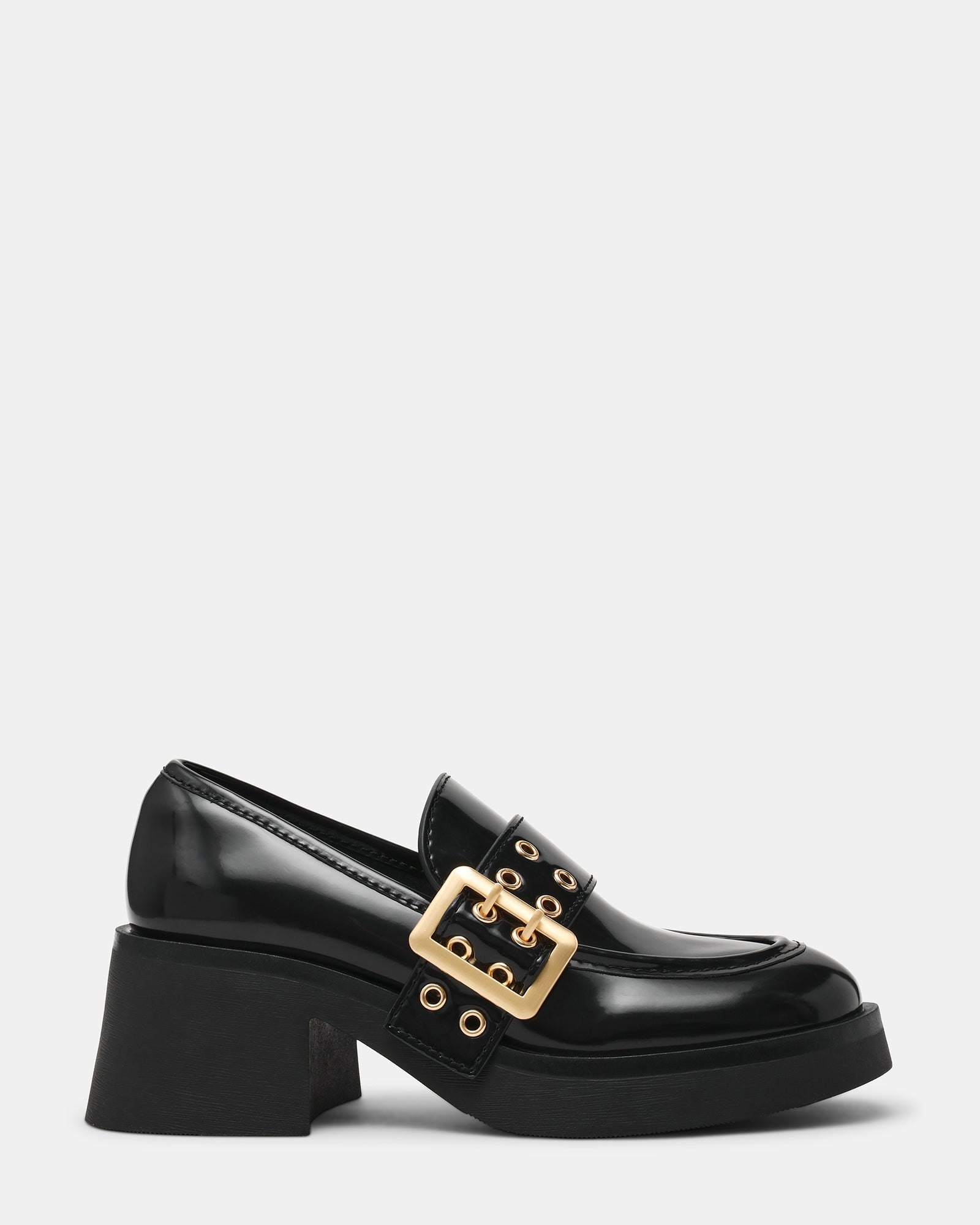 Steve Madden Bridgeton women's black box-leather shoes, side view