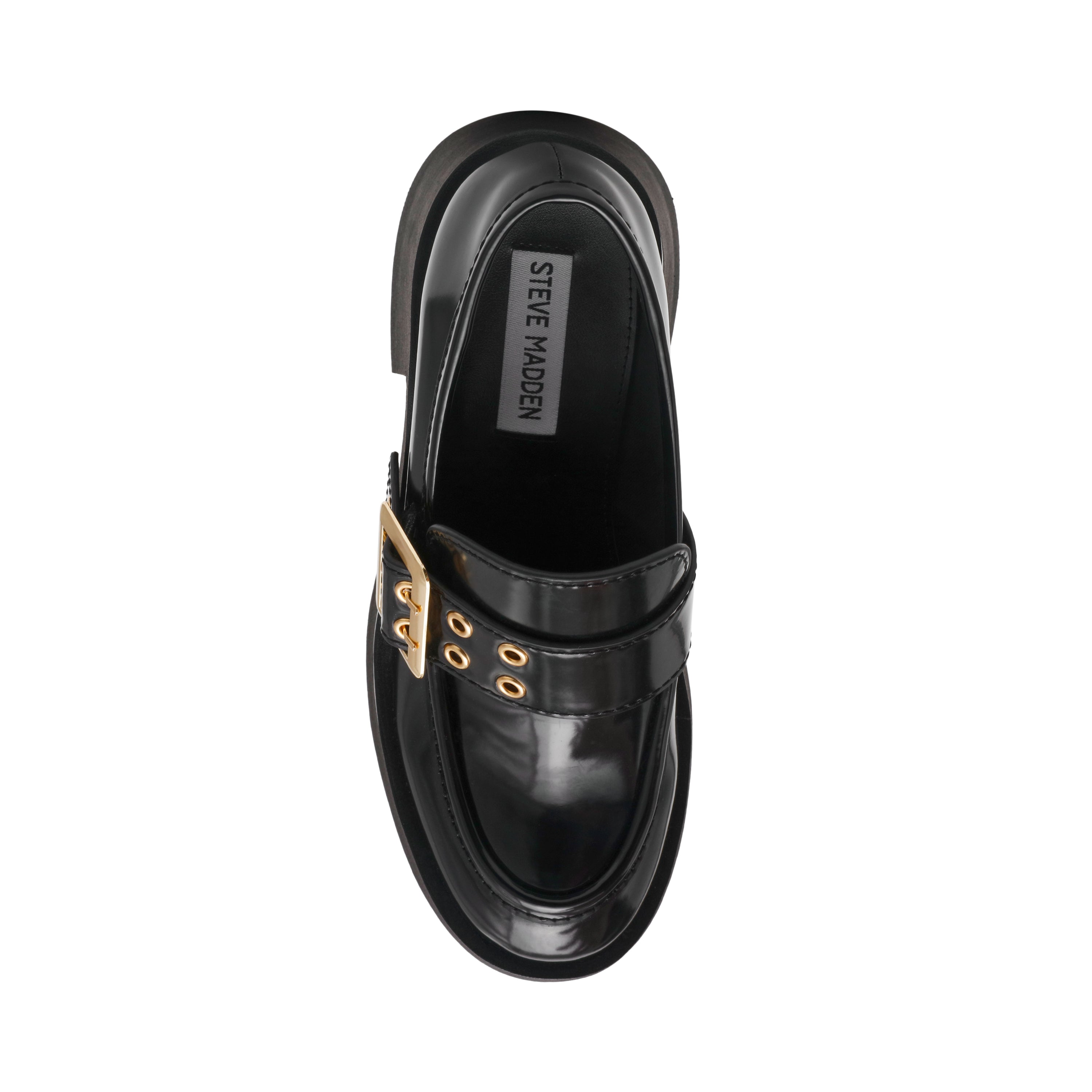 Steve Madden Bridgeton women's black box-leather shoes, angled view
