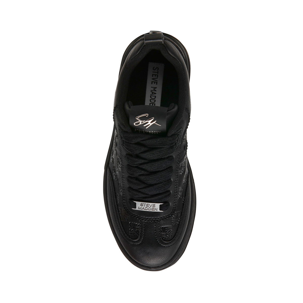 Steve Madden Catapult Women's Black Action Leather Sneakers with low top profile - view 3