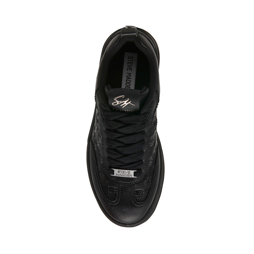 Steve Madden Catapult Women's Black Action Leather Sneakers with low top profile - view 3