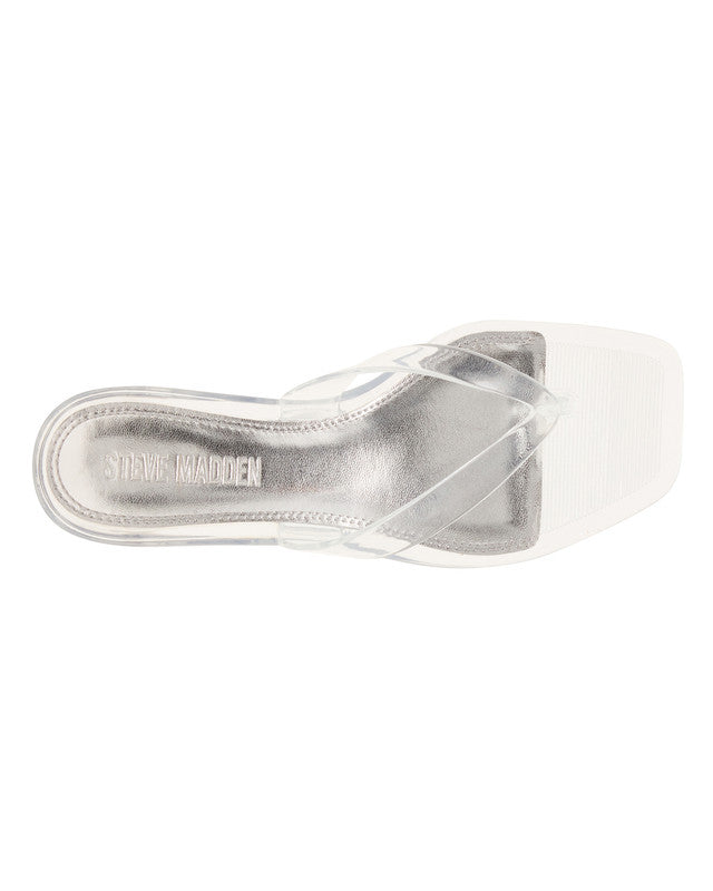Steve Madden Tracie-J women's clear nude heels, angled view