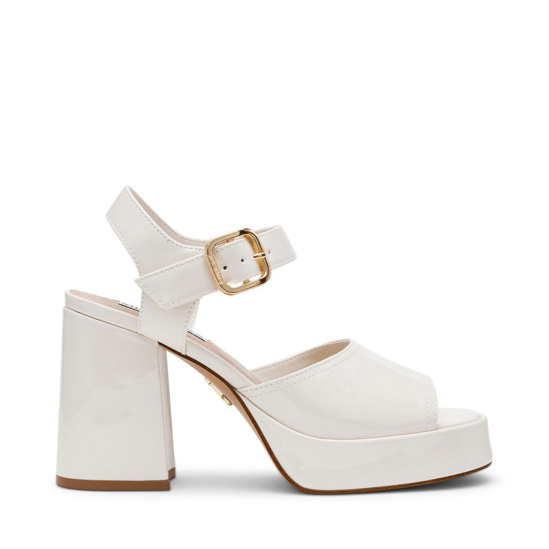 Steve Madden Soho women's white patent heels, side view