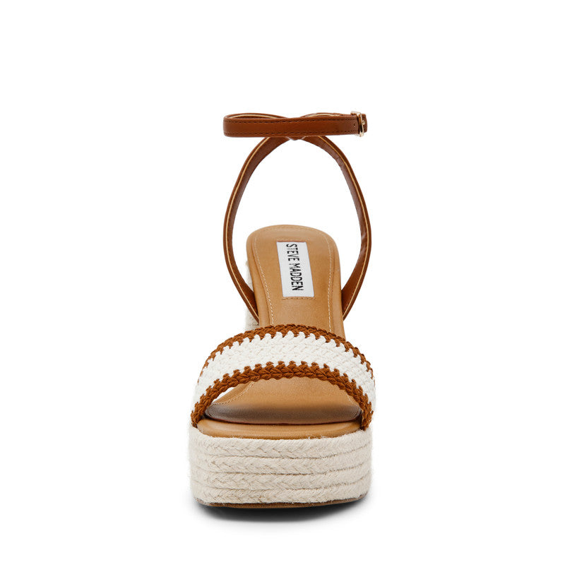 Steve Madden Florencia women's tan and bone heels, sole and profile view