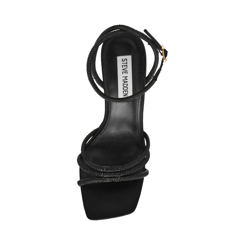 Steve Madden Aubri women's black satin heels, front view