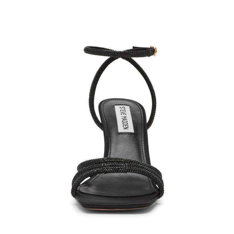 Steve Madden Aubri women's black satin heels, back view