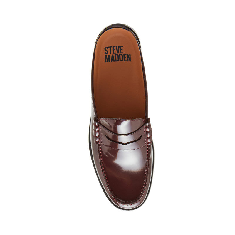 Steve Madden Abbott men's burgundy leather loafers, sole view