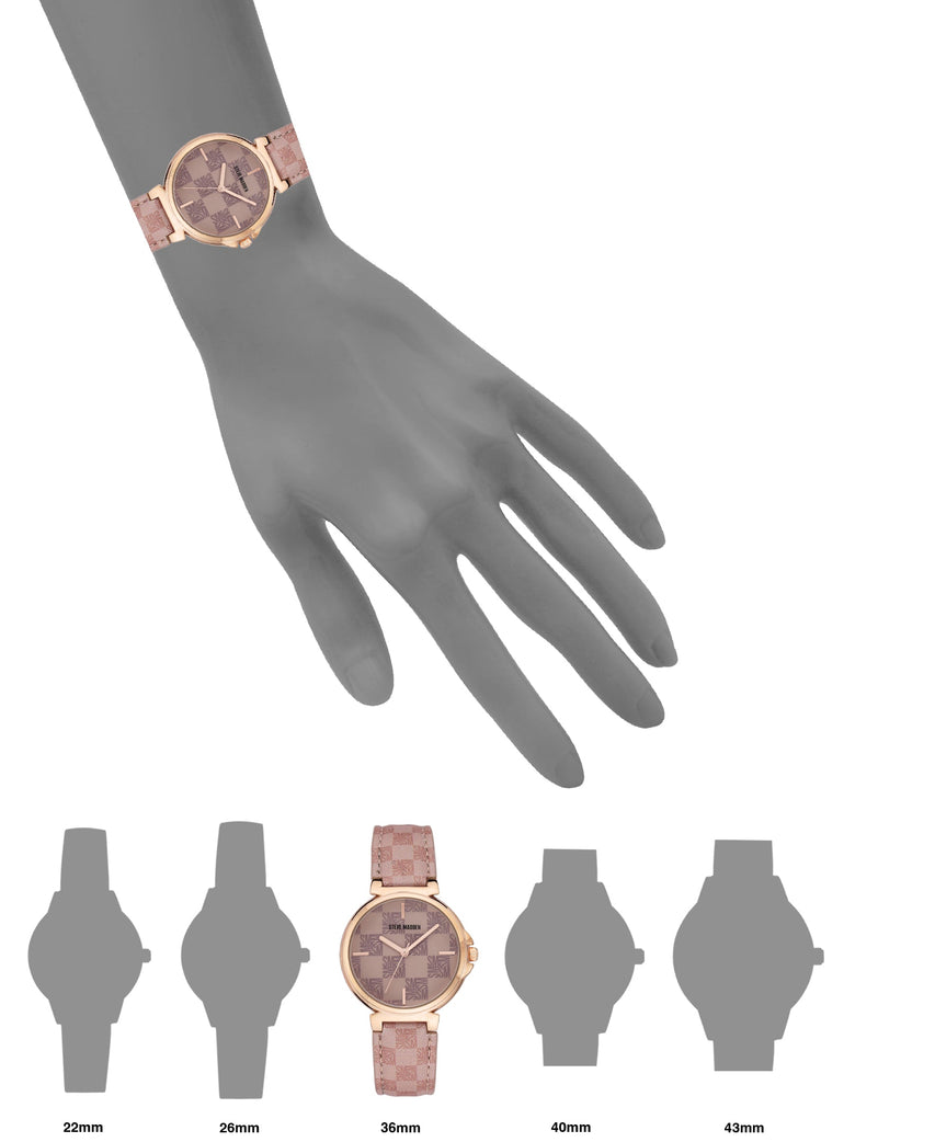 Steve Madden women's rose gold patterned dial watch, case profile - view 5