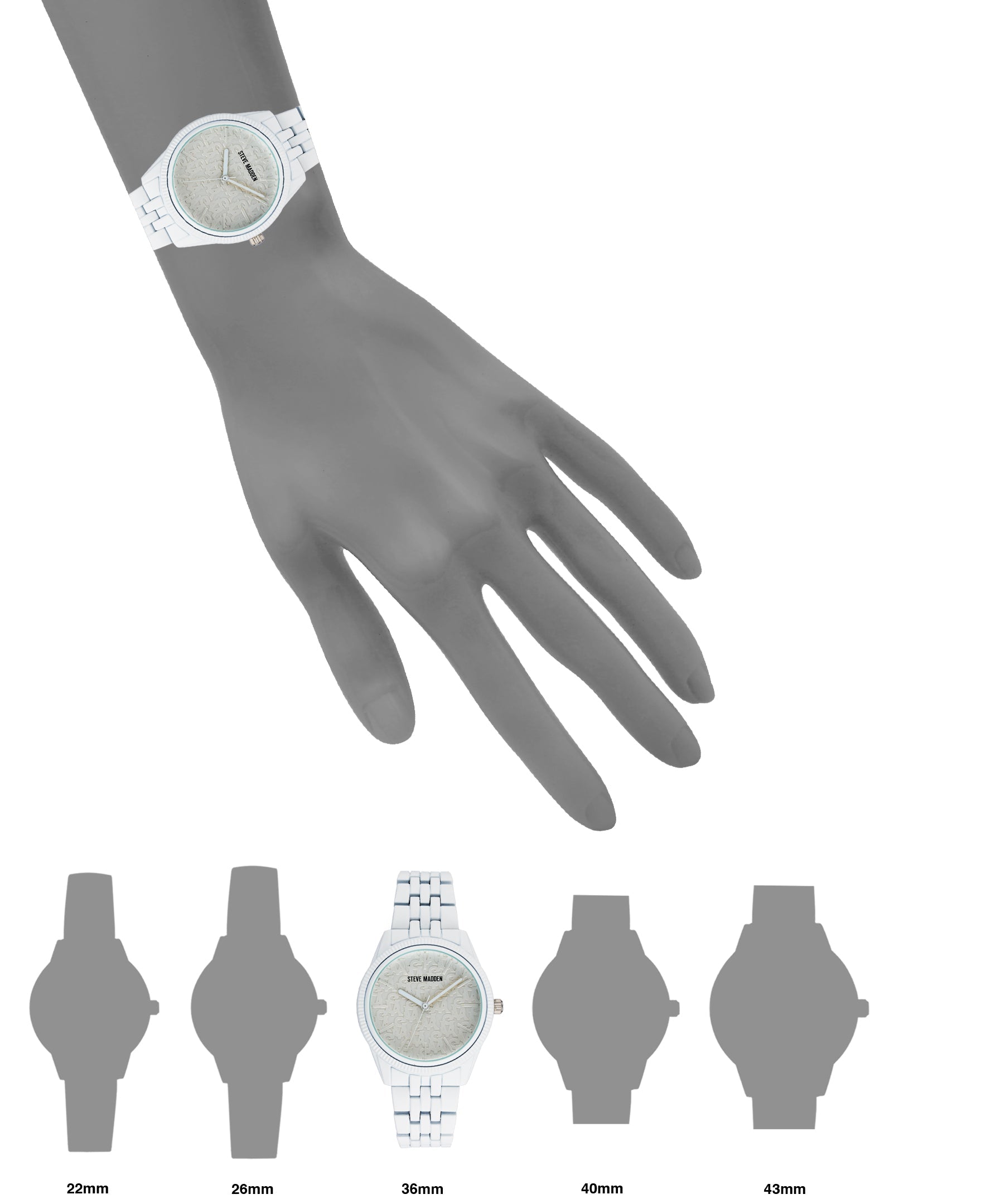 Steve Madden women's white rubberised watch, case profile - view 4