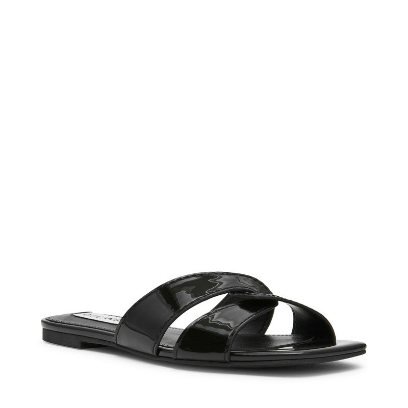 Steve Madden Alley. Ave Women's Black Flat Sandals - front three-quarter view