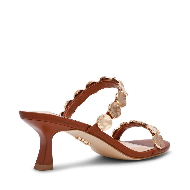 Steve Madden Annika women's cognac leather heeled sandals, side view