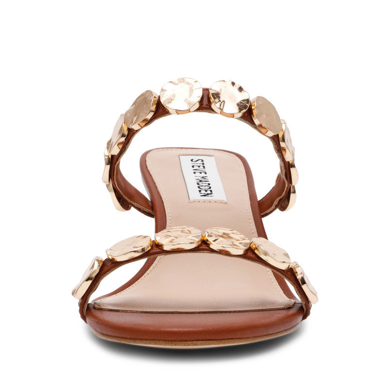 Steve Madden Annika women's cognac leather heeled sandals, angled view