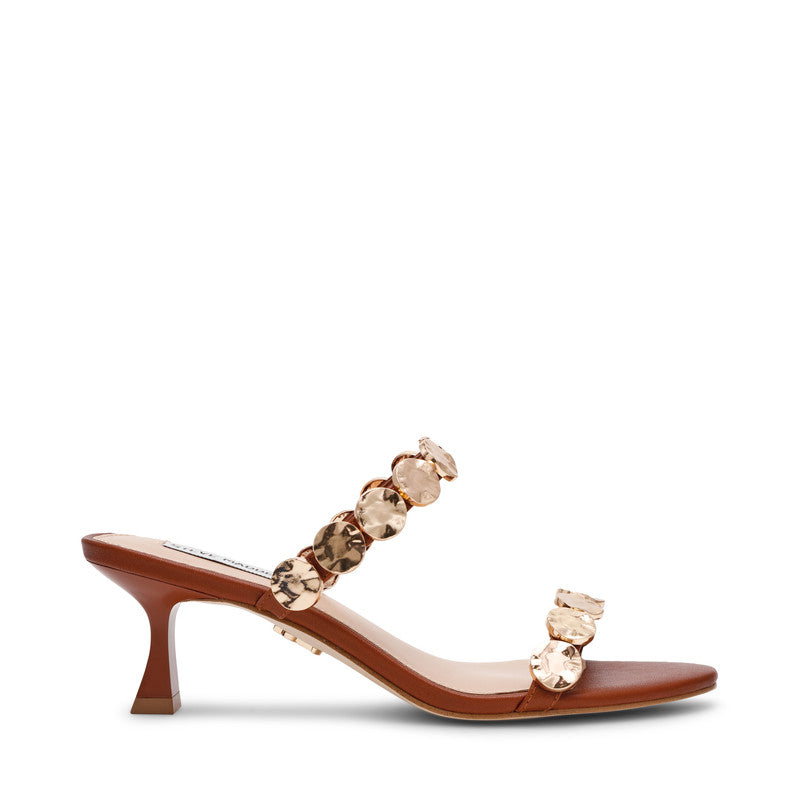 Steve Madden Annika women's cognac leather heeled sandals, back view