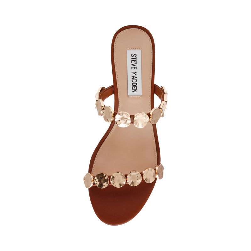 Steve Madden Annika women's cognac leather heeled sandals, sole view