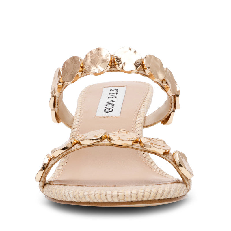 Steve Madden Annika beige raffia-effect vegan leather women's mid-heel sandal, back view