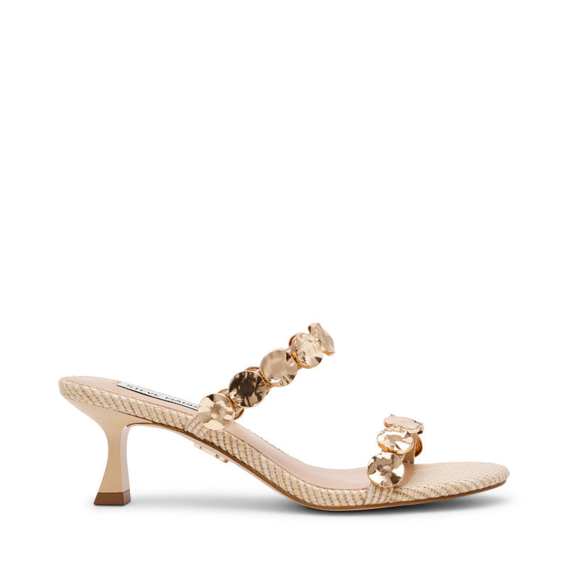 Steve Madden Annika beige raffia-effect vegan leather women's mid-heel sandal, sole detail - view 5