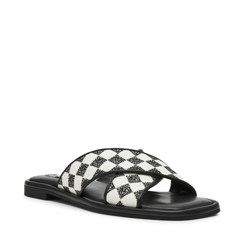 Steve Madden Arrows Women's Black Flat Sandals - front three-quarter view