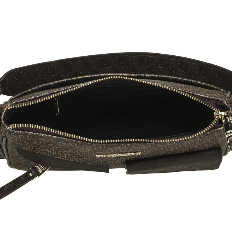 Steve Madden Beddie Women's Brown & Gold Shoulder Bag - open interior view