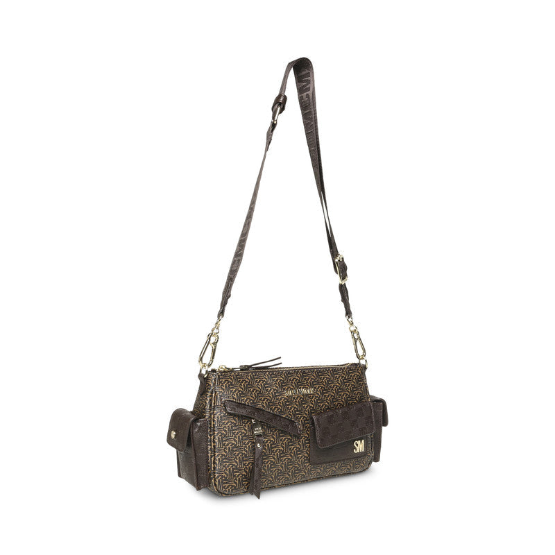 Steve Madden Beddie Women's Brown & Gold Shoulder Bag - three-quarter view