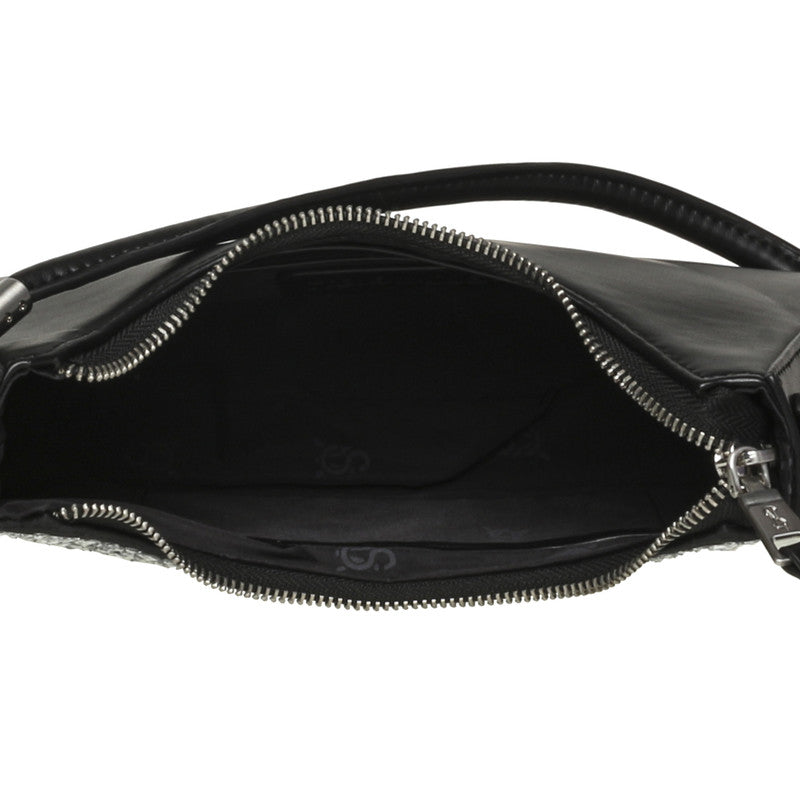 Steve Madden Braz Women's Black & Silver Shoulder Bag - open interior view