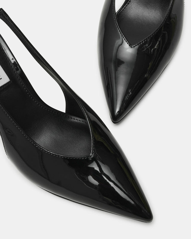 Steve Madden Brilliant women's black patent dress shoes, front view