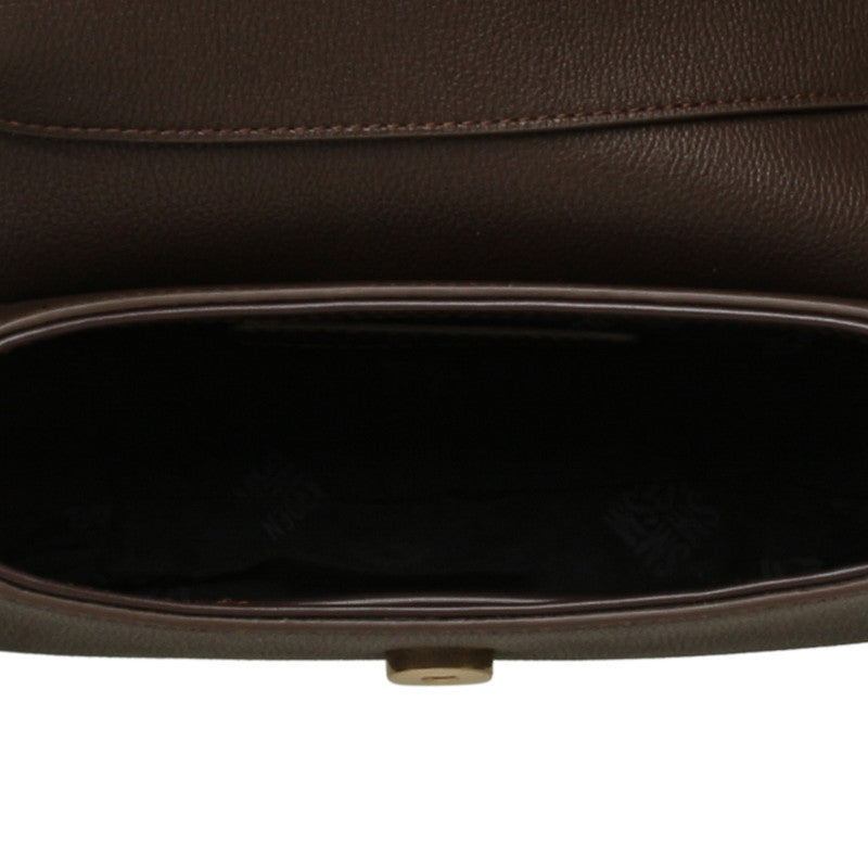 Steve Madden Btaiga-s Women's Chocolate & Gold Shoulder Bag - open interior view