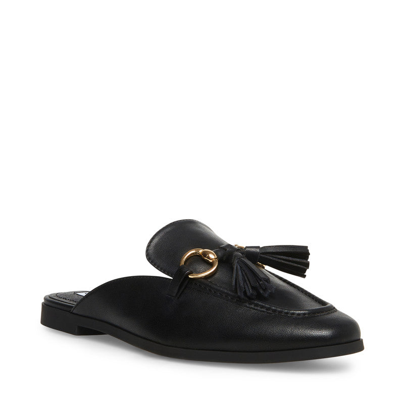Steve Madden Cayler Women's Black Leather Mules - front three-quarter view