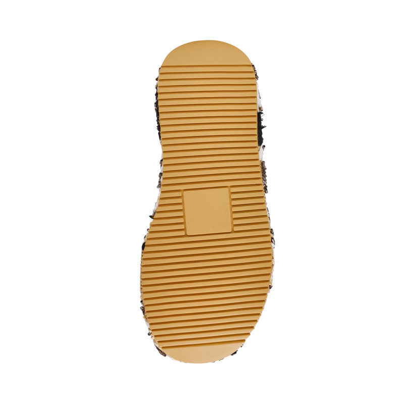 Steve Madden Decor-Emb women's black raffia wedge sandals, front view