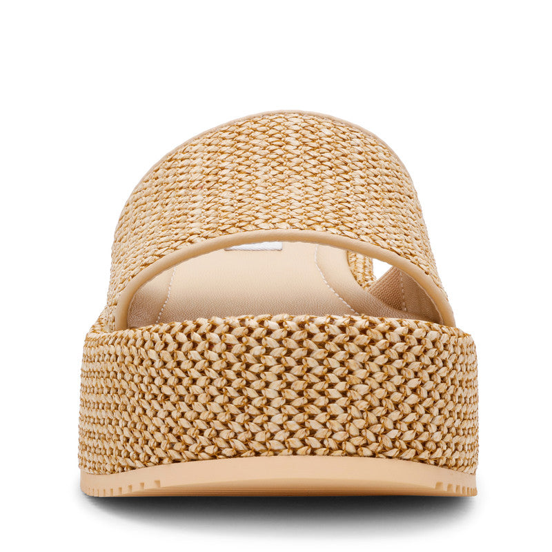 Steve Madden Decor women's light brown raffia wedge sandals, angled view