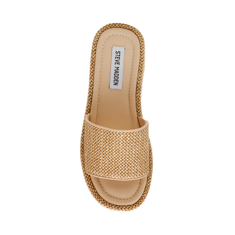 Steve Madden Decor women's light brown raffia wedge sandals, sole view