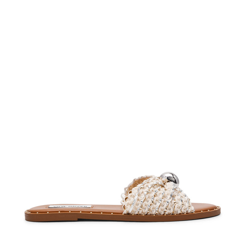 Steve Madden Dipsy-CN women's dark grey metallic flat sandals, back view
